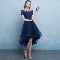 Image 2 of Cute A-line Short High Low Party Dress, Blue Homecoming Dress