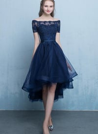 Image 1 of Cute A-line Short High Low Party Dress, Blue Homecoming Dress