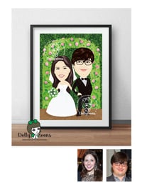 Custom Wedding Caricature Portrait - Dreamy Rose Garden theme