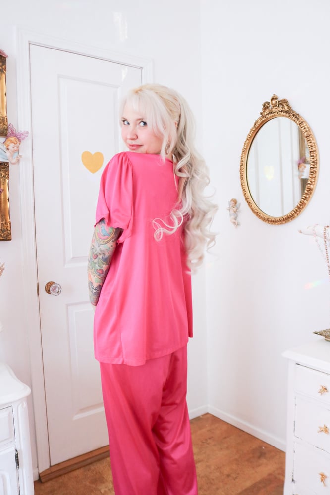 Image of Vintage Adonna Hot Pink Two Piece PJ Set (Large)
