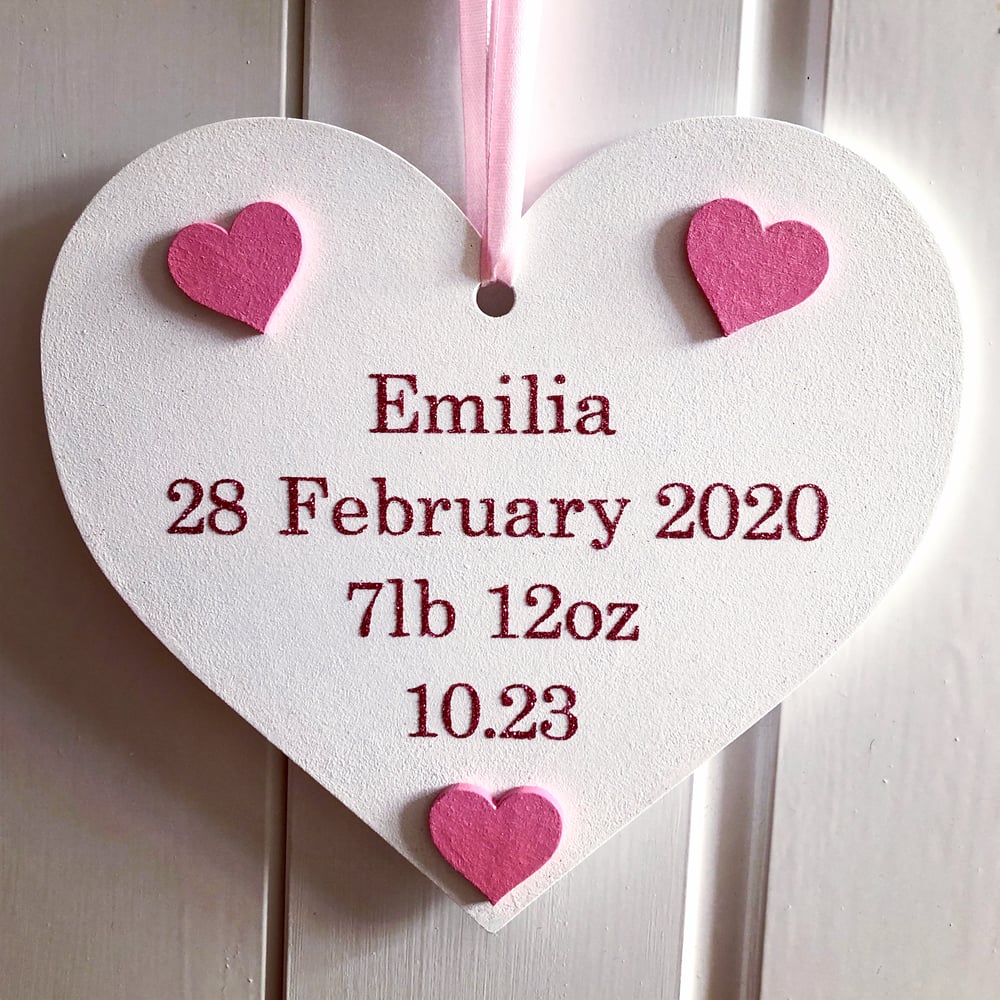 Image of New Baby Wooden Heart Plaque Gift