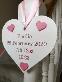 Image 2 of New Baby Wooden Heart Plaque Gift