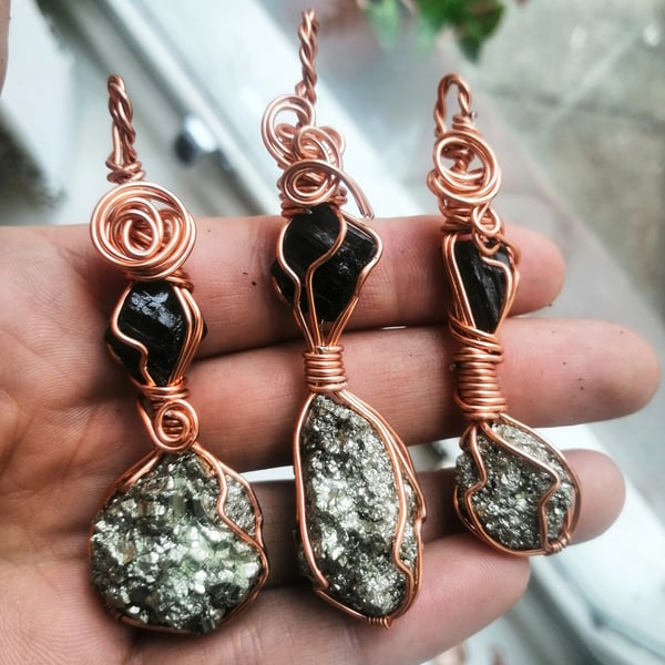 Image of Black tourmaline & Pyrite Necklace 