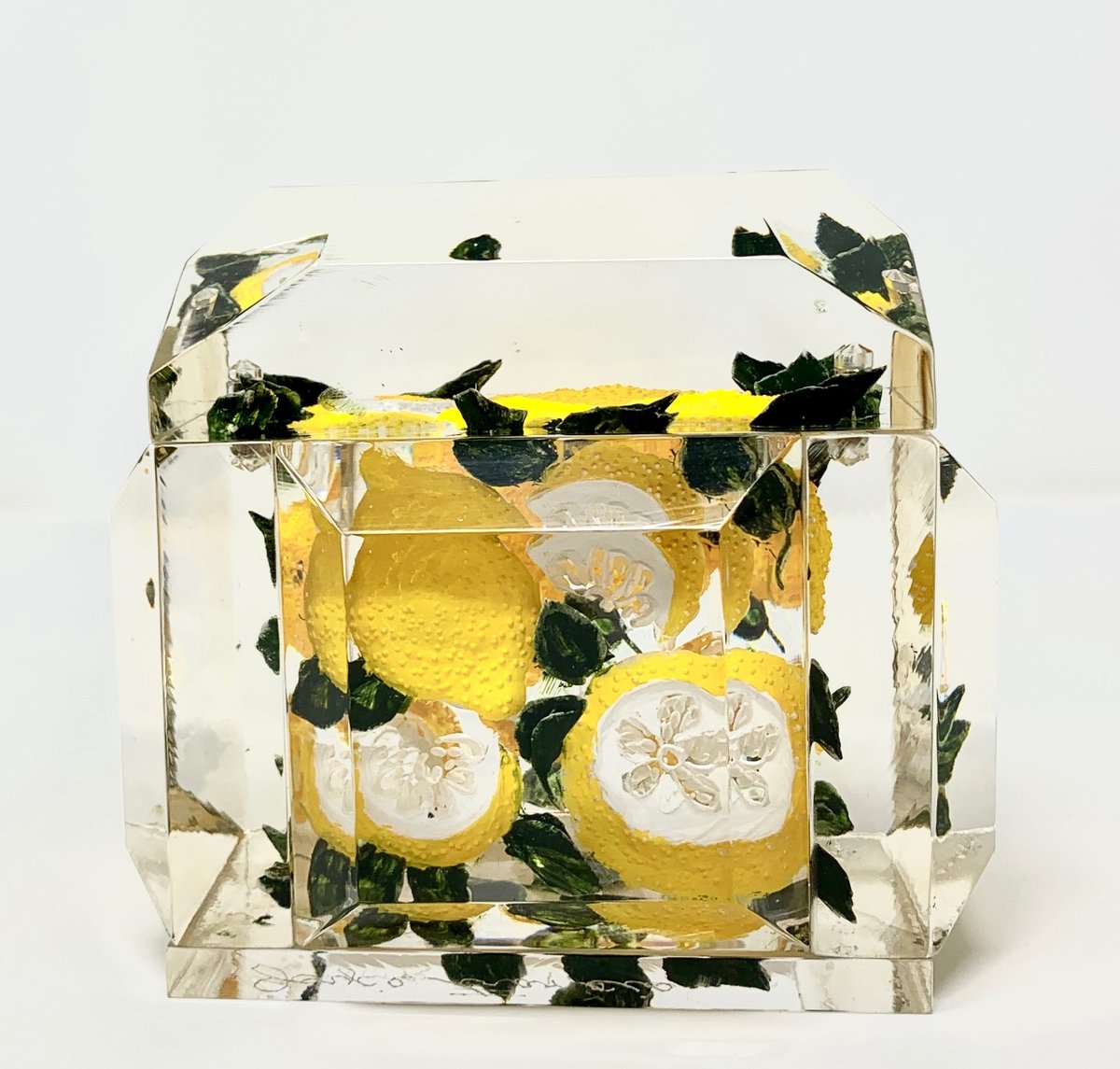 Image of  Mini Victorian Painted Lemons Lucite Box