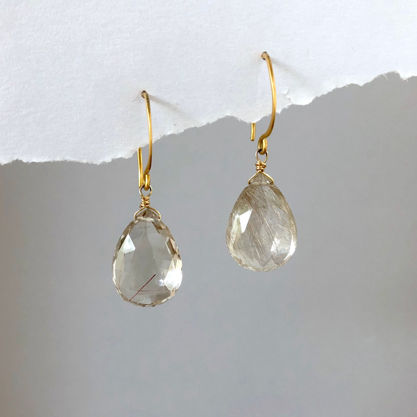 Large Gold Rutile Quartz Drop Earrings The Wild Diamond   IMG 7363 