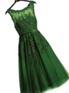 Dark Green Tea Length Tulle Party Dress, A-line Bridesmaid Dress