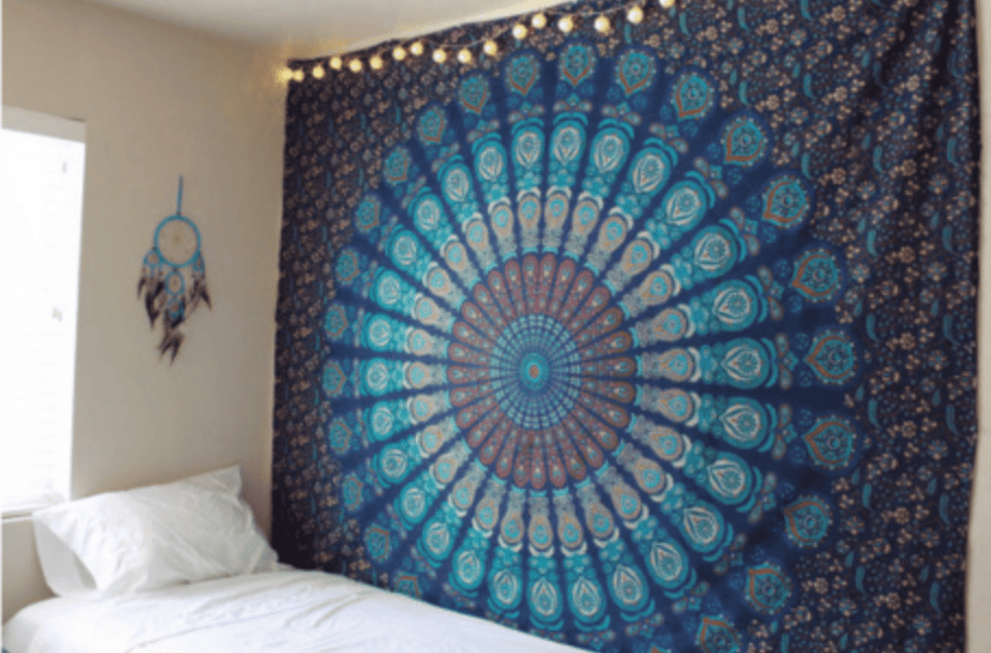 Image of Blue Peacock Mandala Tapestry Wall Hanging (Single)