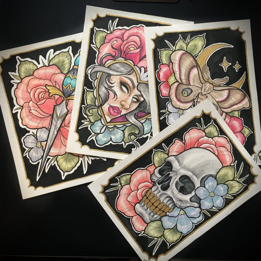Image of Roses and dagger watercolor original