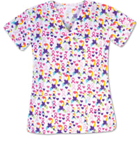 Ladies 3 Pocket V Neck Top - Painted Ribbons 