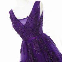 Image 3 of Purple Tulle with Lace Applique Bridesmaid Dress, Long Party Dress