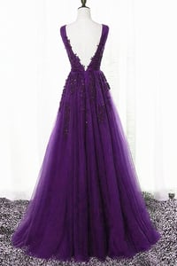Image 2 of Purple Tulle with Lace Applique Bridesmaid Dress, Long Party Dress