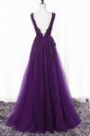 Purple Tulle with Lace Applique Bridesmaid Dress, Long Party Dress