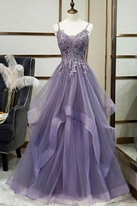 Image 1 of Fashionable Long Tulle Spaghetti Straps Layered Prom Dress, Evening Gown