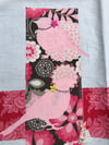 Flour Sack Tea Towel, Two Pink Stenciled Birds with Taupe and Pink Fabric