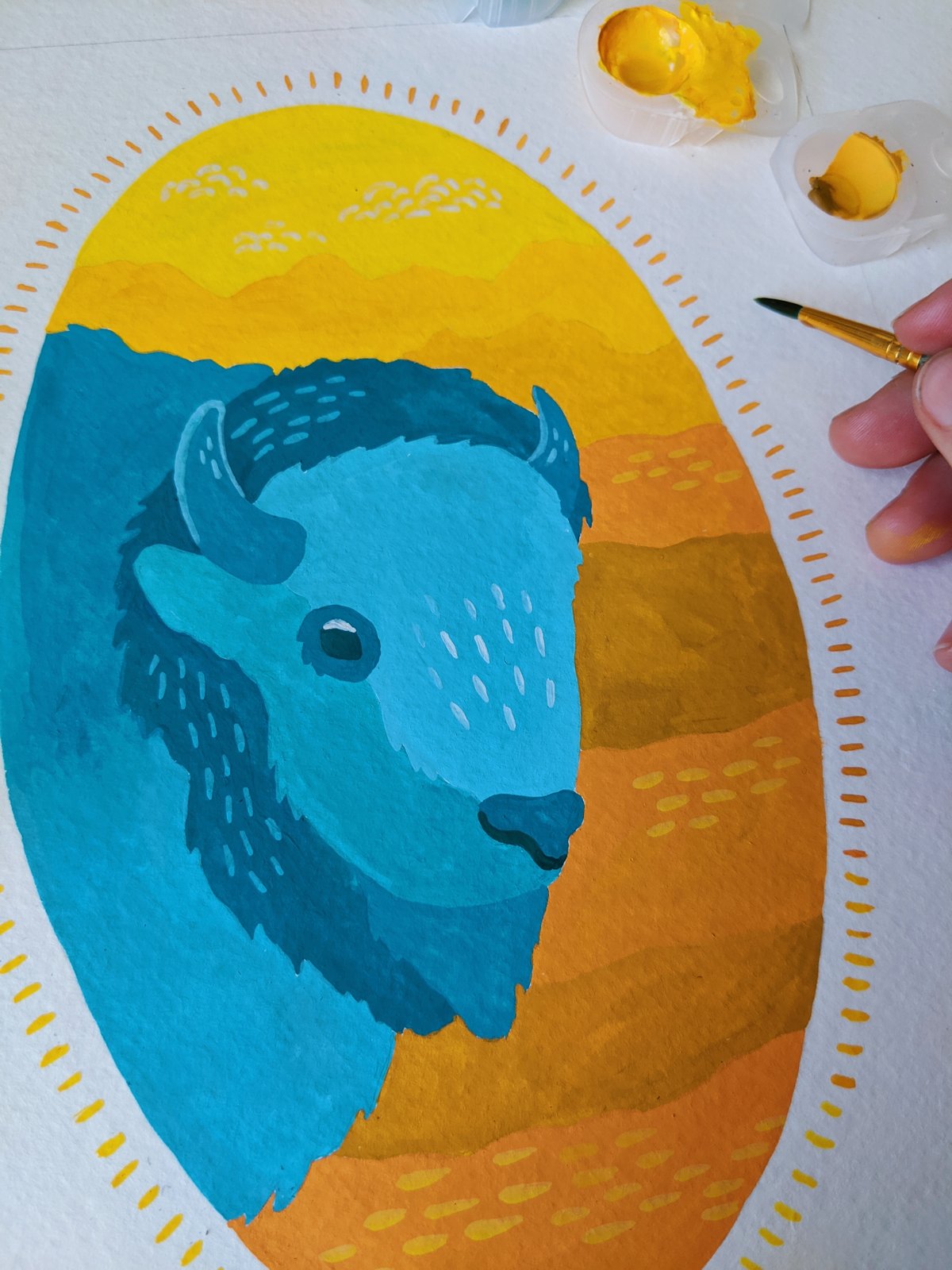 Image of Teal Bison Painting