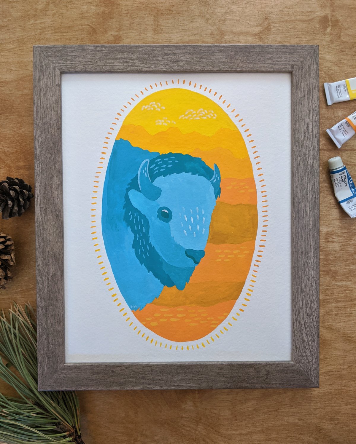 Image of Teal Bison Painting