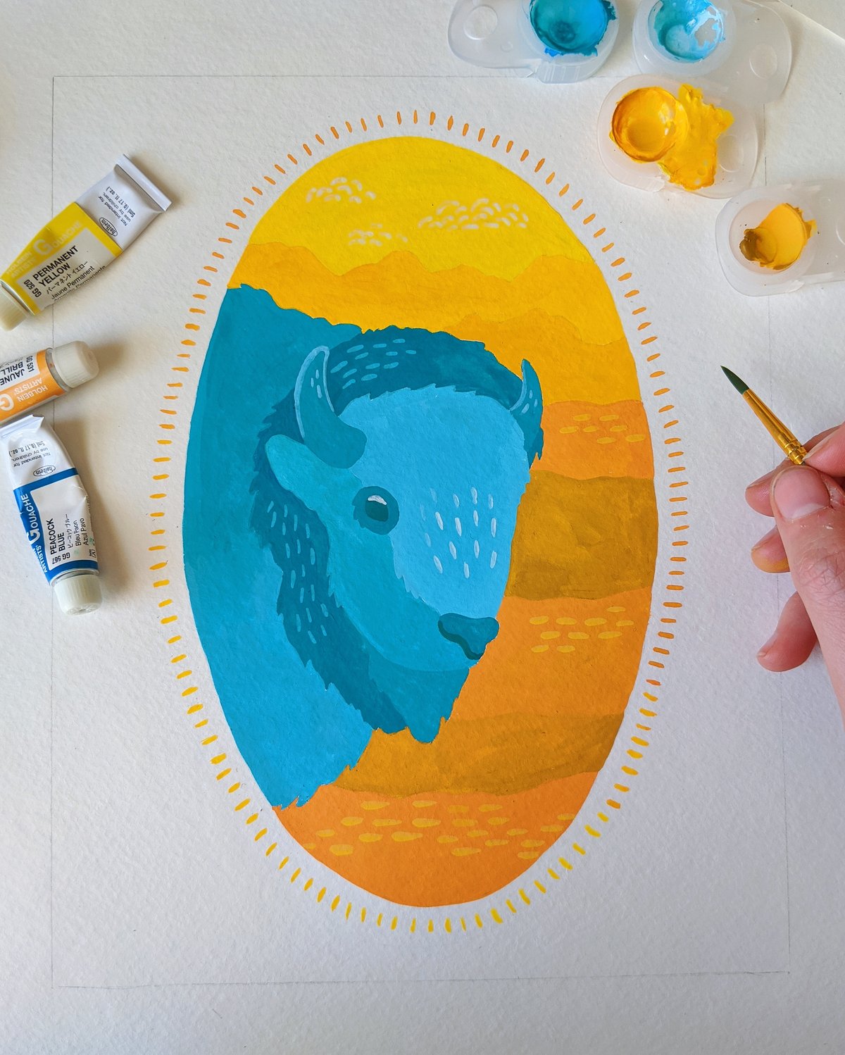 Image of Teal Bison Painting