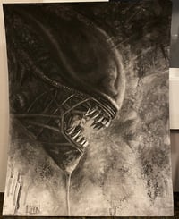 Image 1 of Xenomorph original charcoal drawing