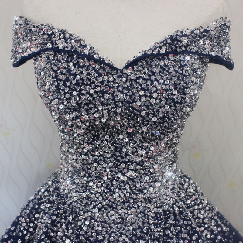 Blue Sparkle Sequins Ball Gown Quinceanera Dress, Beautiful Prom Gown