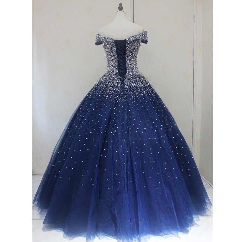 Blue Sparkle Sequins Ball Gown Quinceanera Dress, Beautiful Prom Gown