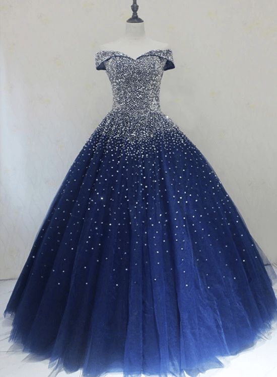 Blue Sparkle Sequins Ball Gown Quinceanera Dress, Beautiful Prom Gown