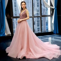Image 3 of Gorgeous Pink Sequins and Beaded Long Party Dress, Pink Formal Gown