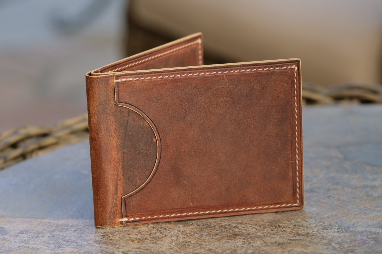 Image of MINIMALIST DOUBLE-DOUBLE CARD BIFOLD WALLET DISTRESSED CALF