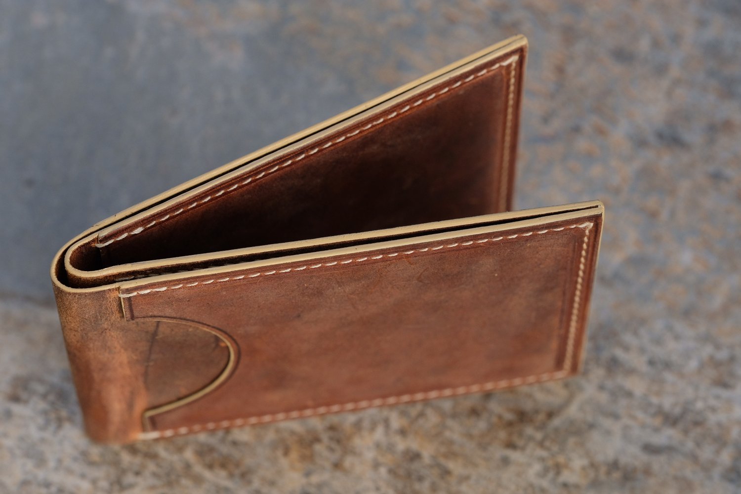 Image of MINIMALIST DOUBLE-DOUBLE CARD BIFOLD WALLET DISTRESSED CALF