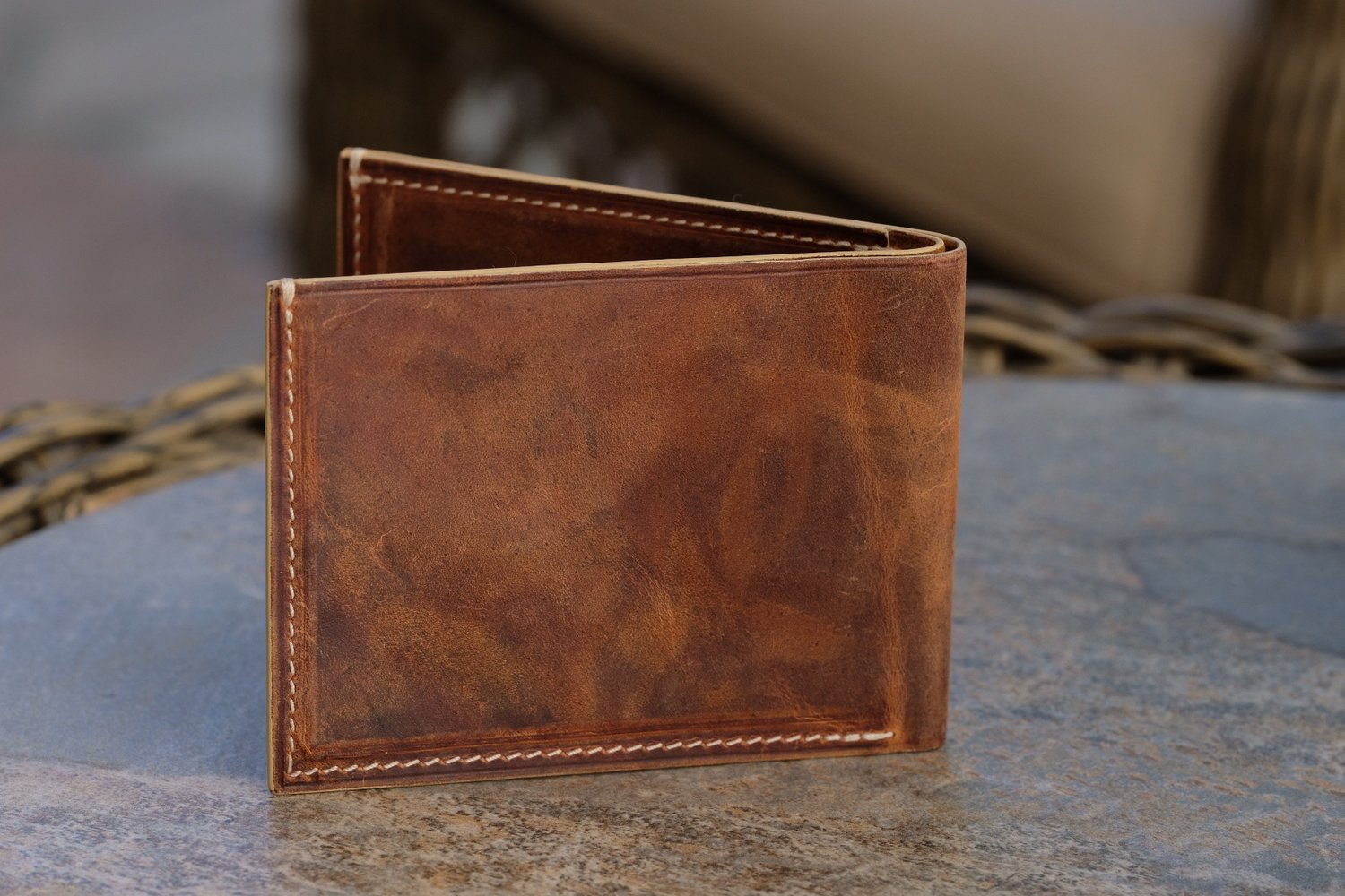 Image of MINIMALIST CARD BIFOLD WALLET DISTRESSED BROWN  CALF 