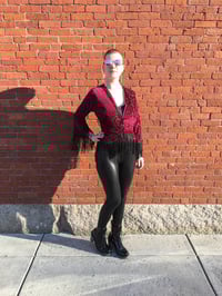 Image 4 of Burgundy Burnout Velvet Fringe Top