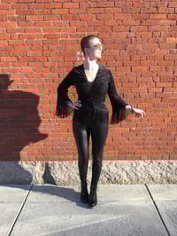 Image 1 of Black Burnout Velvet Fringe Top