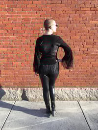 Image 2 of Black Burnout Velvet Fringe Top