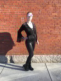 Image 3 of Black Burnout Velvet Fringe Top