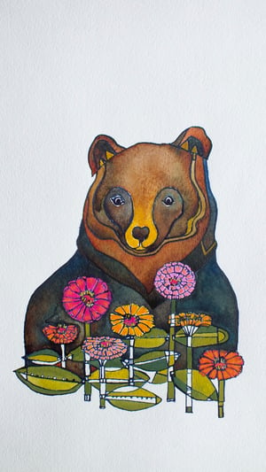 "Bear and Zinnias" by Jenn Rawling