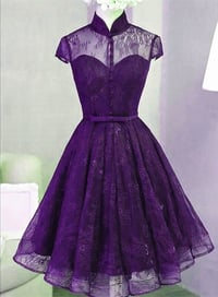 Image 1 of Lovely Purple Lace Short PartY Dress, Short Homecoming Dress
