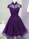 Lovely Purple Lace Short PartY Dress, Short Homecoming Dress