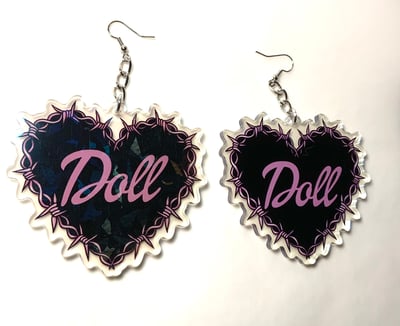 Image of Doll Barbed Wire Heart Earrings