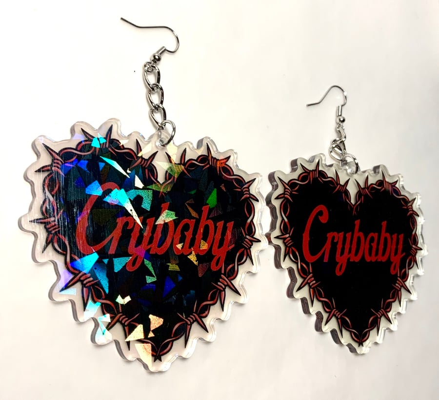 Image of Crybaby Barbed Wire Heart Earrings
