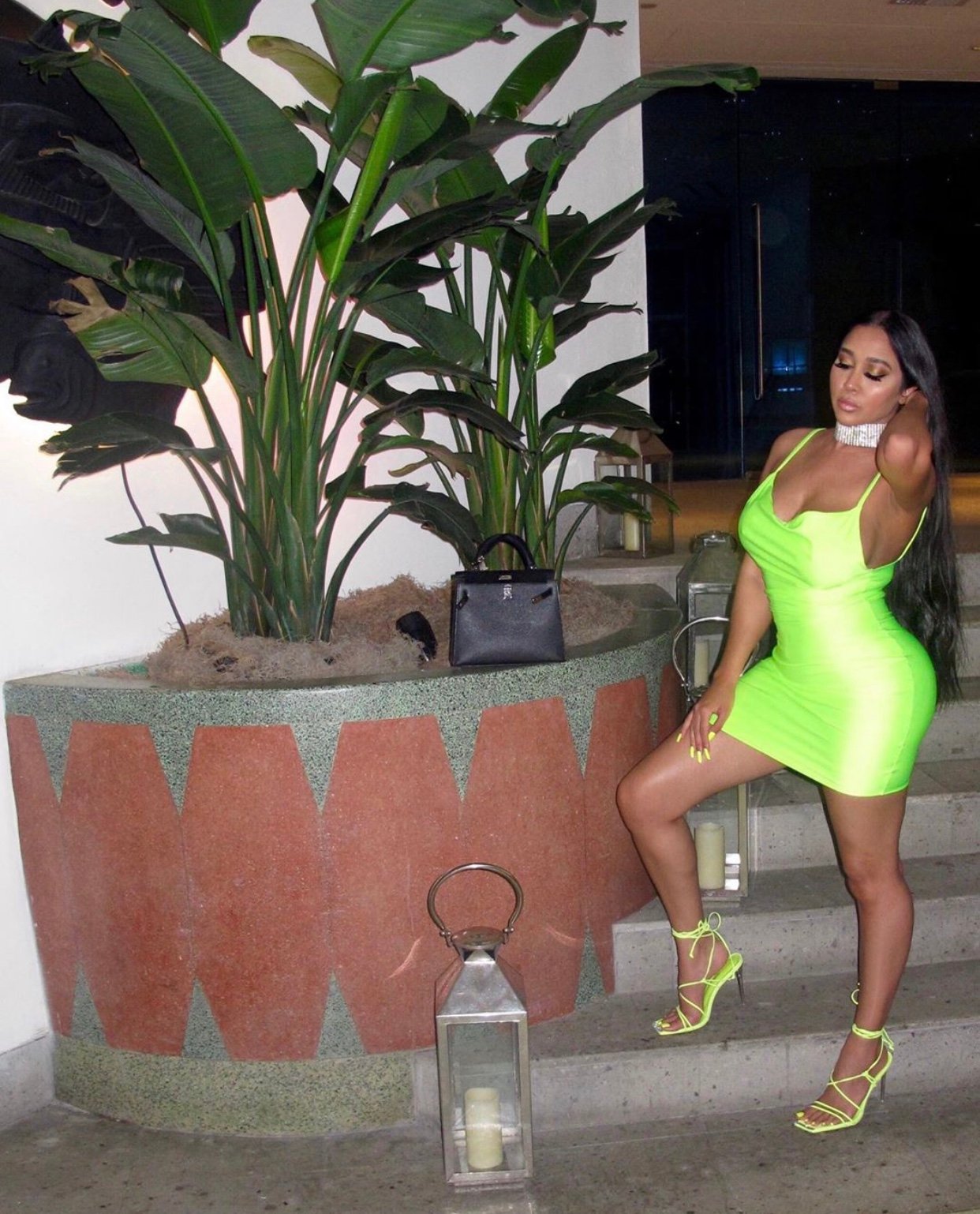 Image of NEON YELLOW STRAPPY HEELS WITH RHINESTONE DETAIL (US 10)