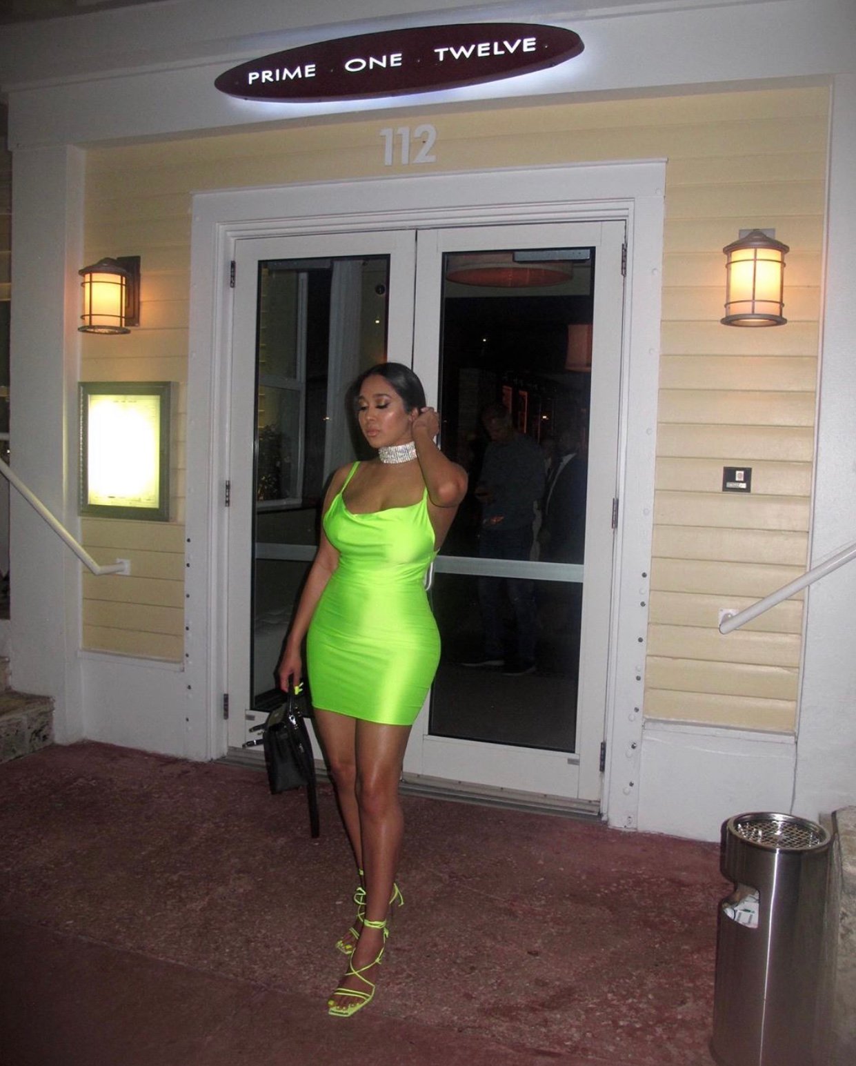Image of NEON YELLOW STRAPPY HEELS WITH RHINESTONE DETAIL (US 10)