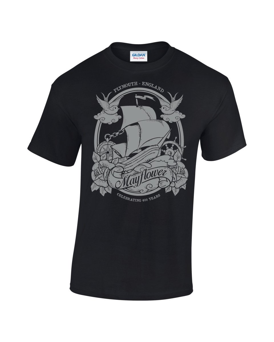 Mayflower 400 Tattoo - Black T-shirt | Mayflower 400 Gift Shop