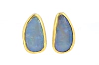 Image 1 of 18ct gold studs set with solid natural Australian opal. Chris Boland Contemporary Jewellery