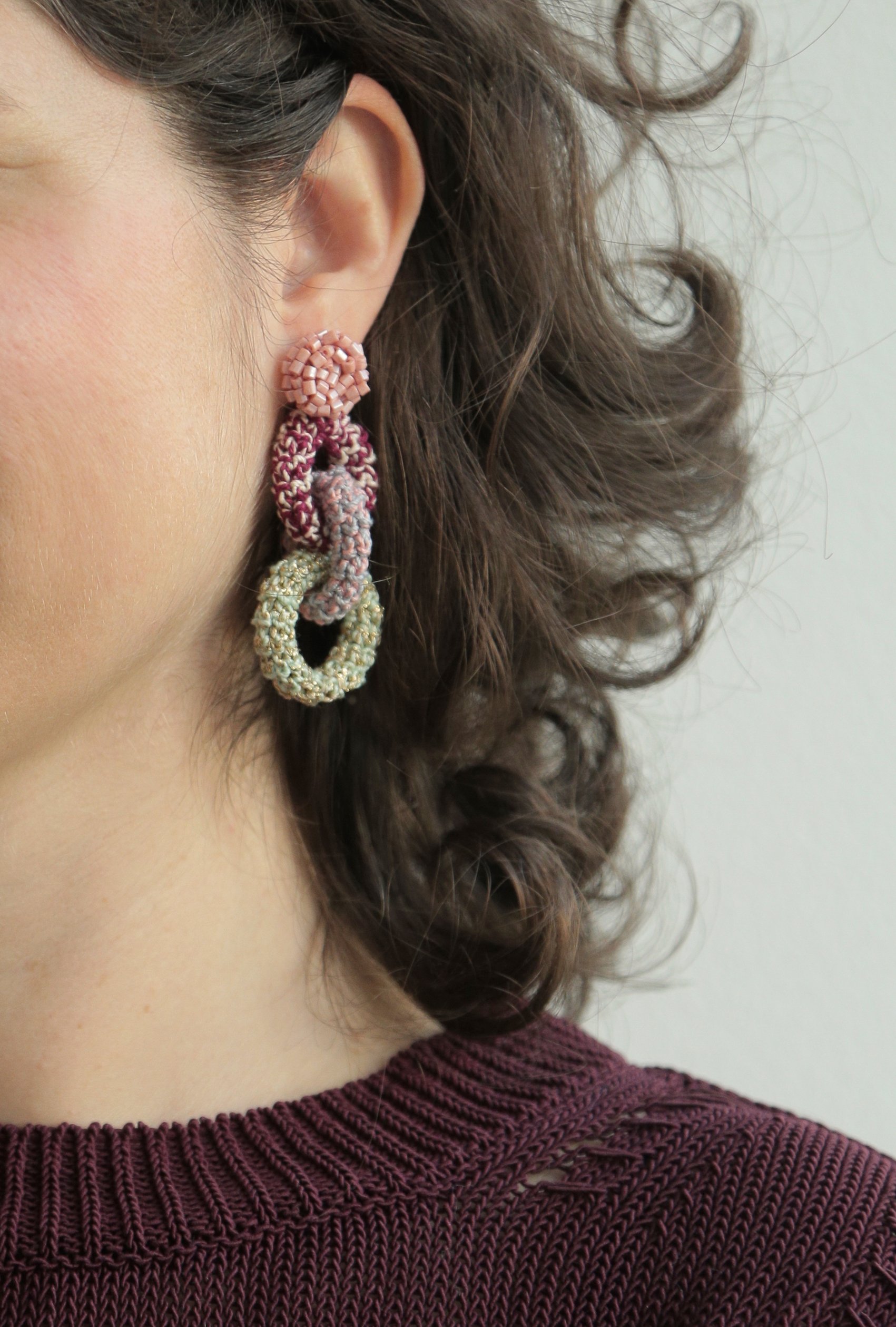 Image of Pink, Burgundy and Pistachio Bonded Together Earrings