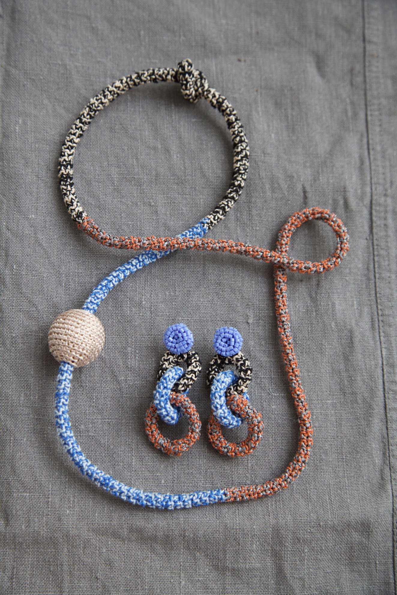 Image of Cornflower and Rust Snake necklace