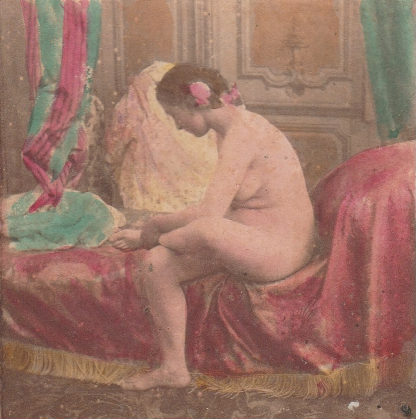 Image of Anonymous: nude woman posing on a couch, ca. 1865