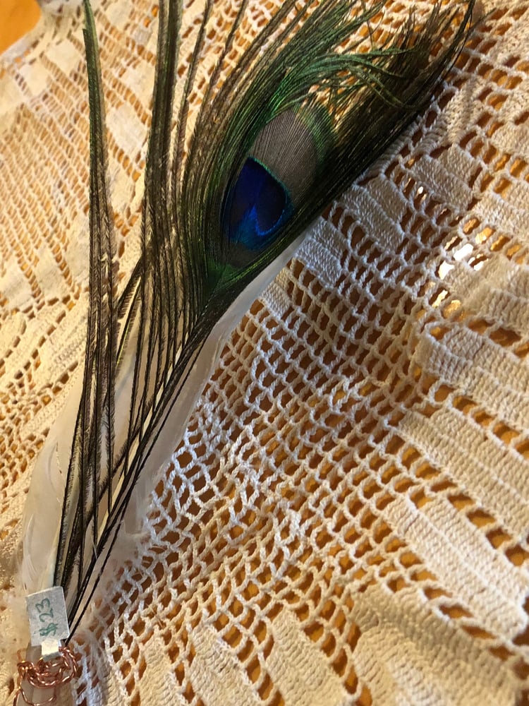 Image of Peacock And White Feather with crystal