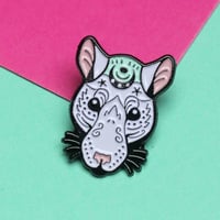 Image 4 of Mystical rat, enamel pin - rat pin - rat gift - ratty - creepy cute - witchy - pin badge