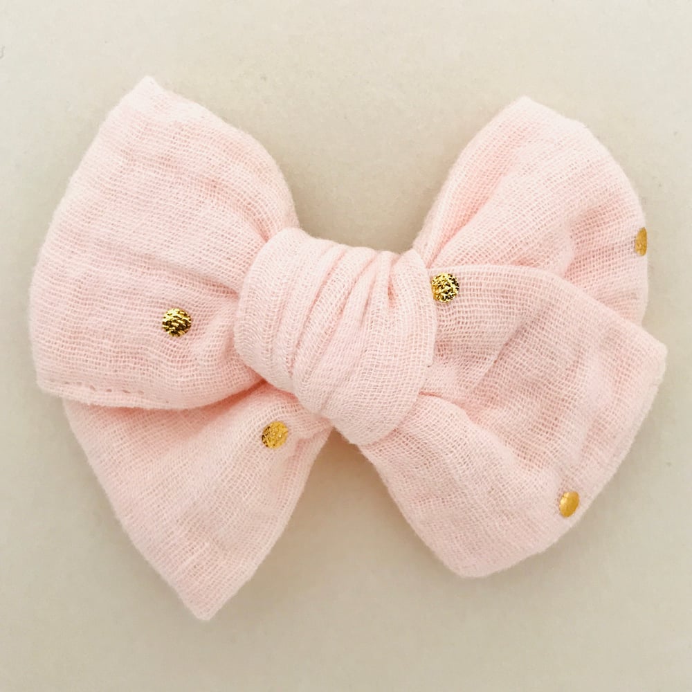 Image of Barrette double gaze rose pale pastilles dorées