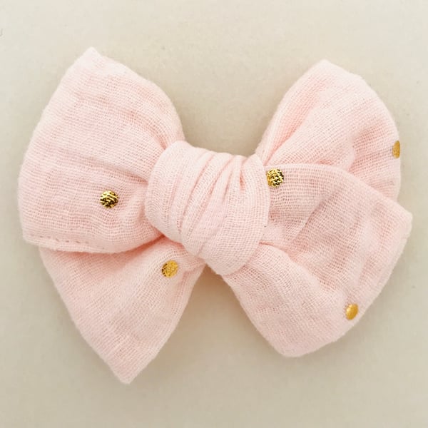 Image of Barrette double gaze rose pale pastilles dorées 