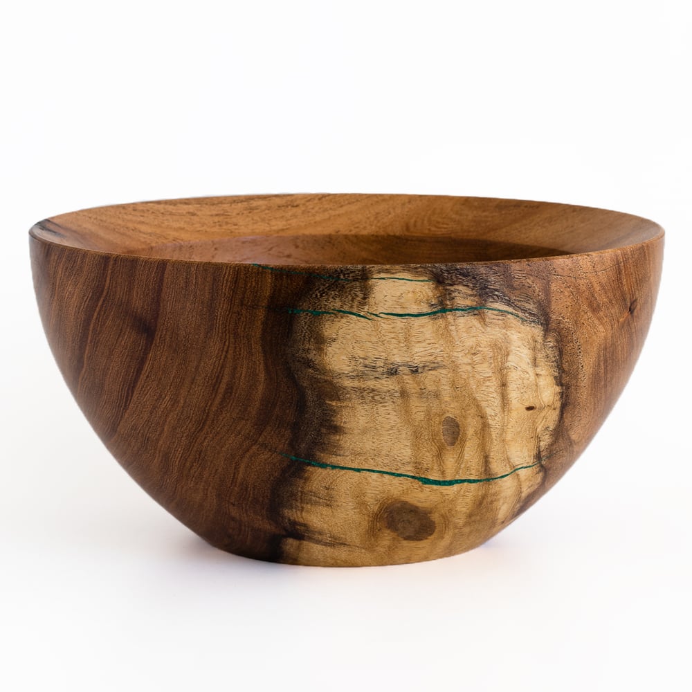 Image of Handmade Mesquite Bowl with Malachite Inlay